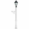 Lewiston Mailbox Post System with Ornate Base & Bayview Solar Lamp & 3 Cast Plates White LMC-700-SL-WHT